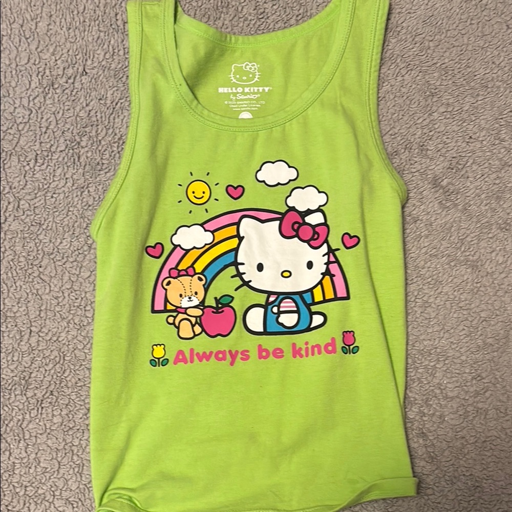 Hello Kitty Green Cartoon Graphic Tank Top